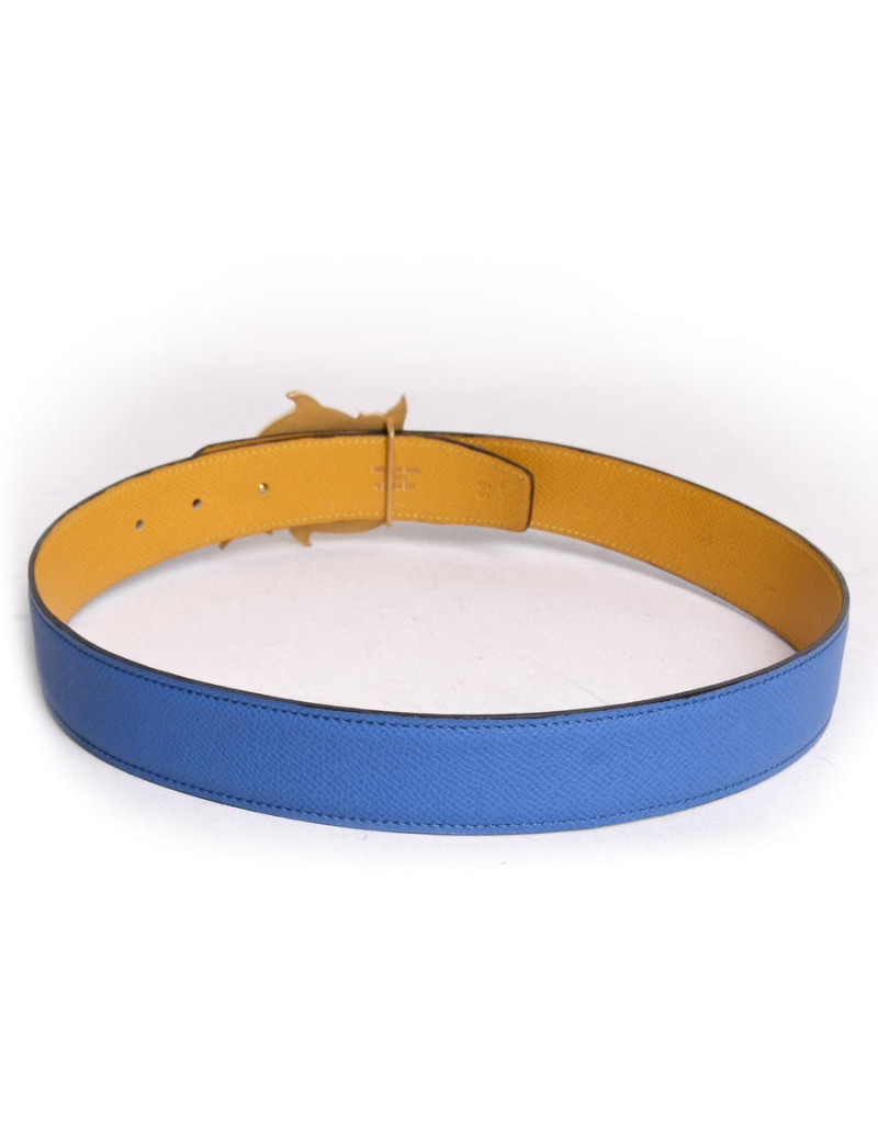 Ceinture HERMES t 68 réversible bleu et jaune vintage