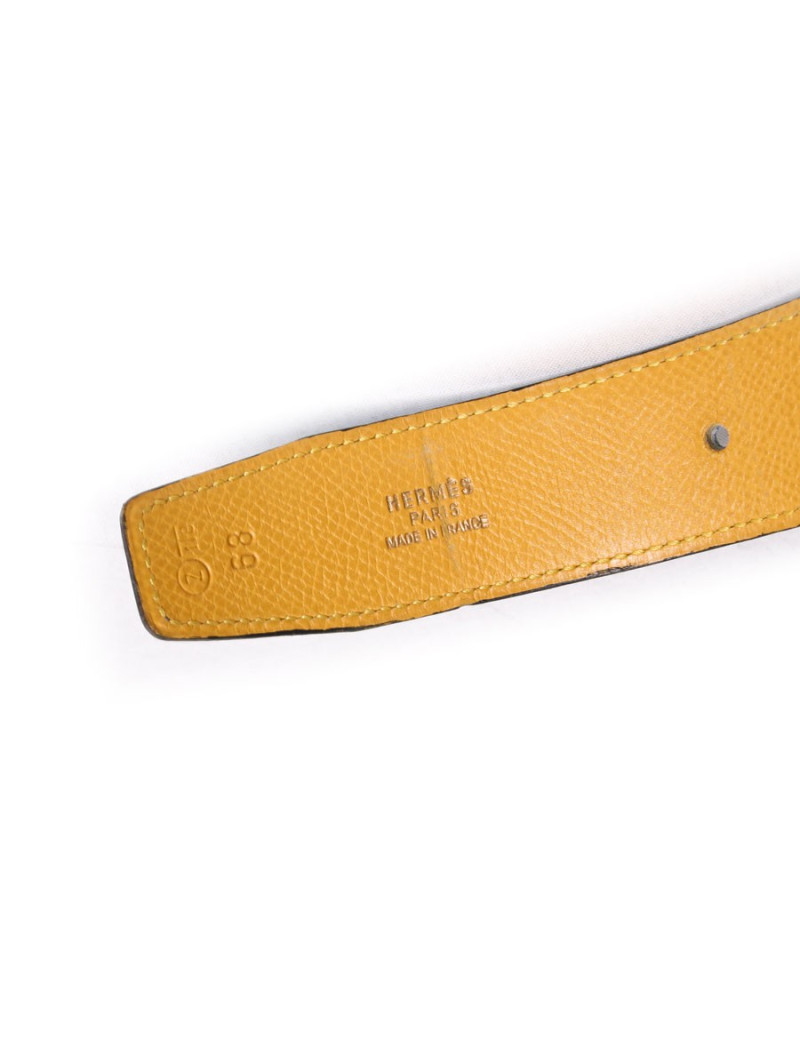 Ceinture HERMES t 68 réversible bleu et jaune vintage