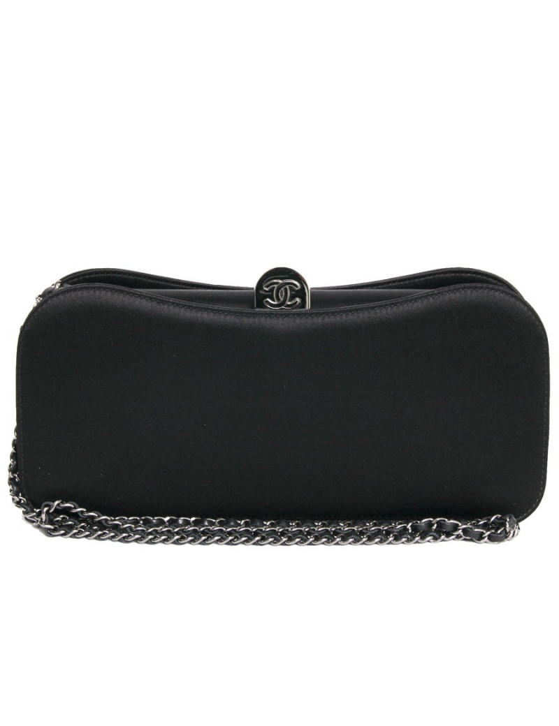Sac pochette CHANEL satin de soie noir