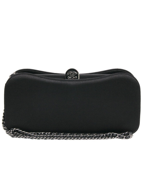 Sac pochette CHANEL satin de soie noir
