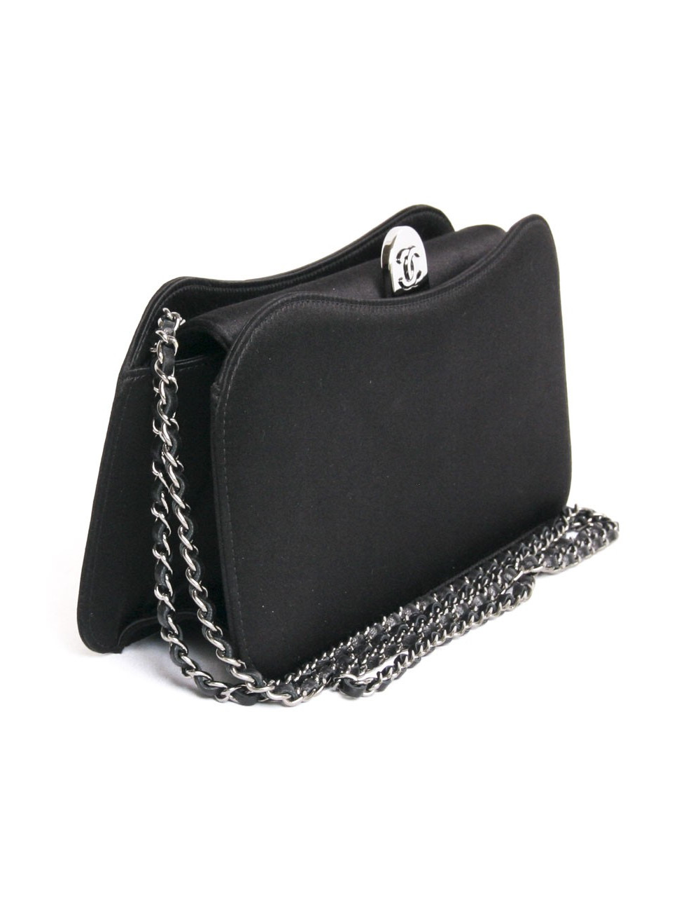 Sac pochette CHANEL satin de soie noir