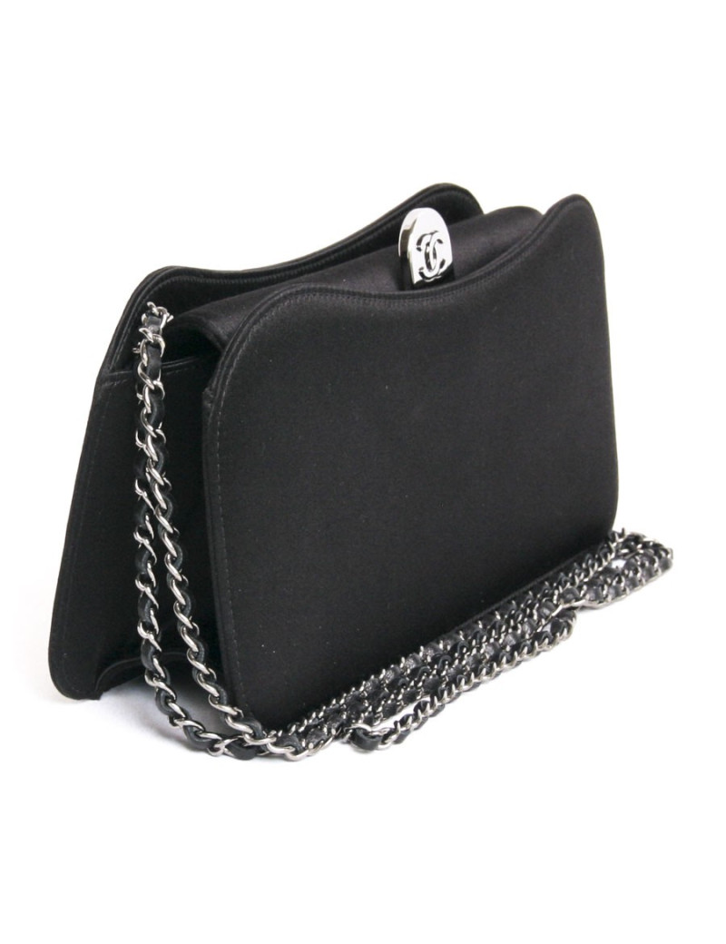 Sac pochette CHANEL satin de soie noir
