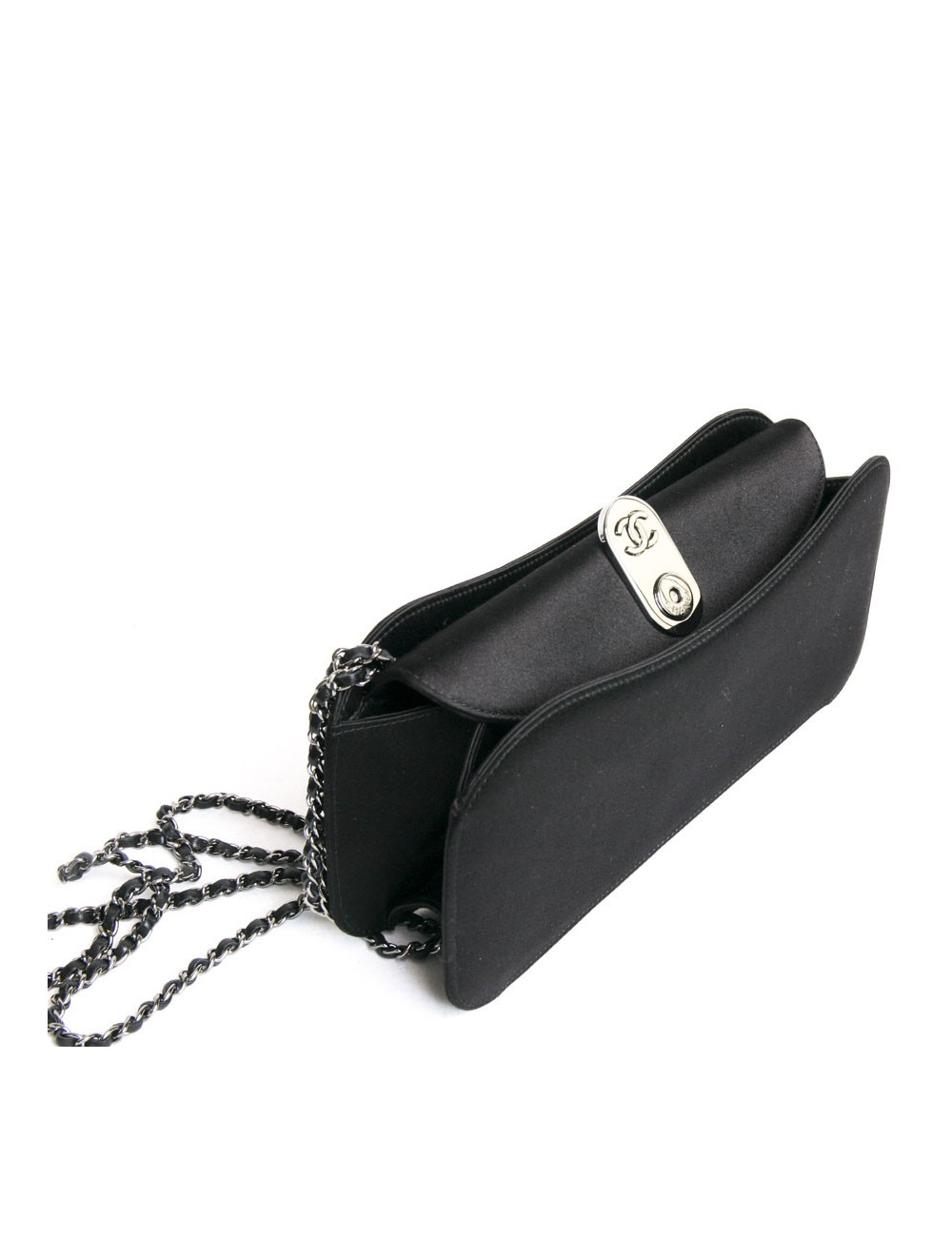 Sac pochette CHANEL satin de soie noir
