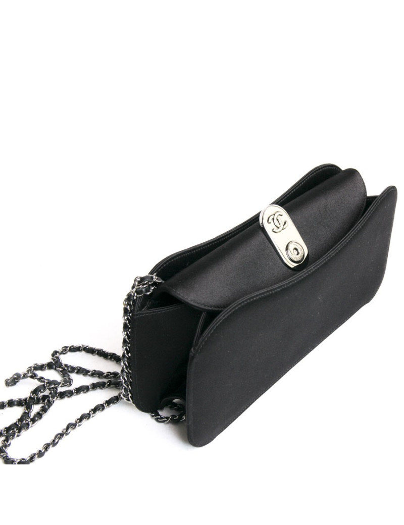 Sac pochette CHANEL satin de soie noir