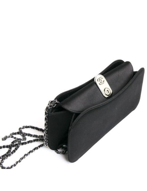 Sac pochette CHANEL satin de soie noir