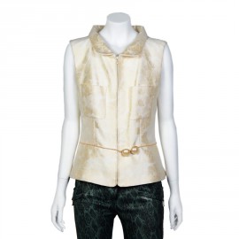 CHANEL jacket without sleeves belt pearls pearly