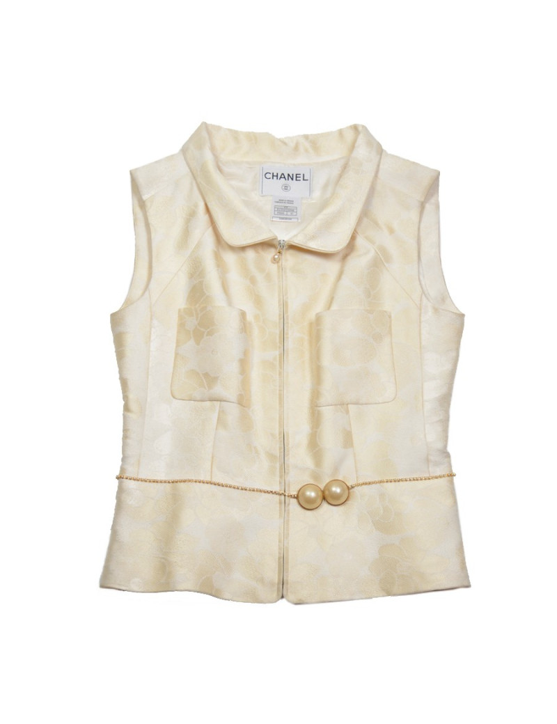 Gilet CHANEL sans manches ceinture perles nacrées