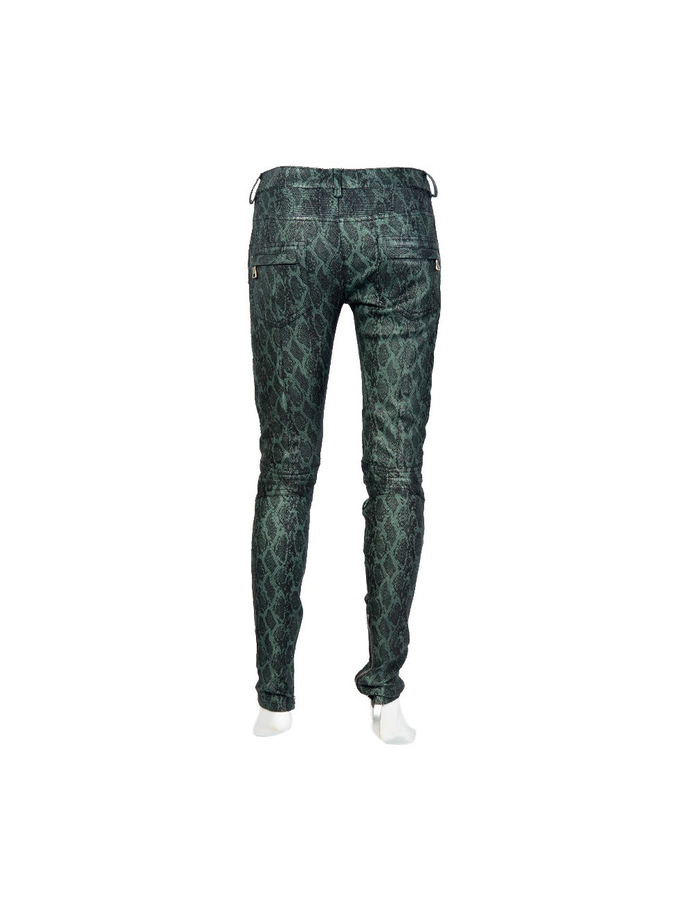 Pantalon Jean's BALMAIN cuir façon python vert dégradé T38