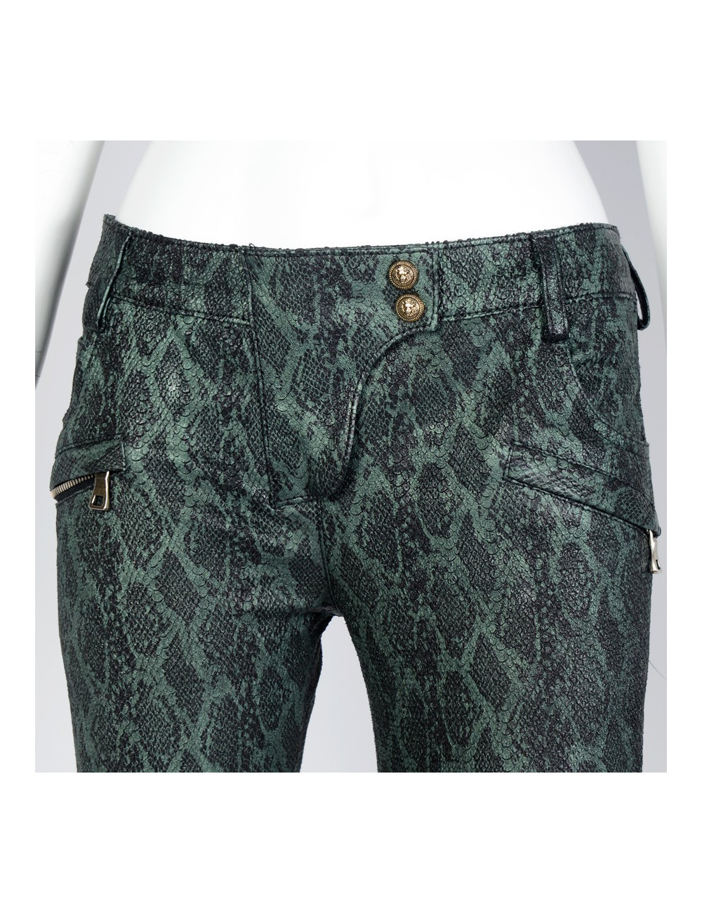 Pantalon Jean's BALMAIN cuir façon python vert dégradé T38