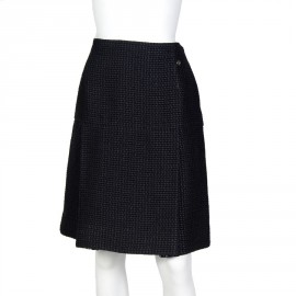 CHANEL T 42 pleated black tweed pleated skirt