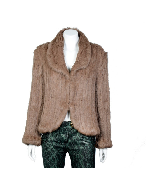 Veste YVES SALOMON fourrure tricotée marron clair