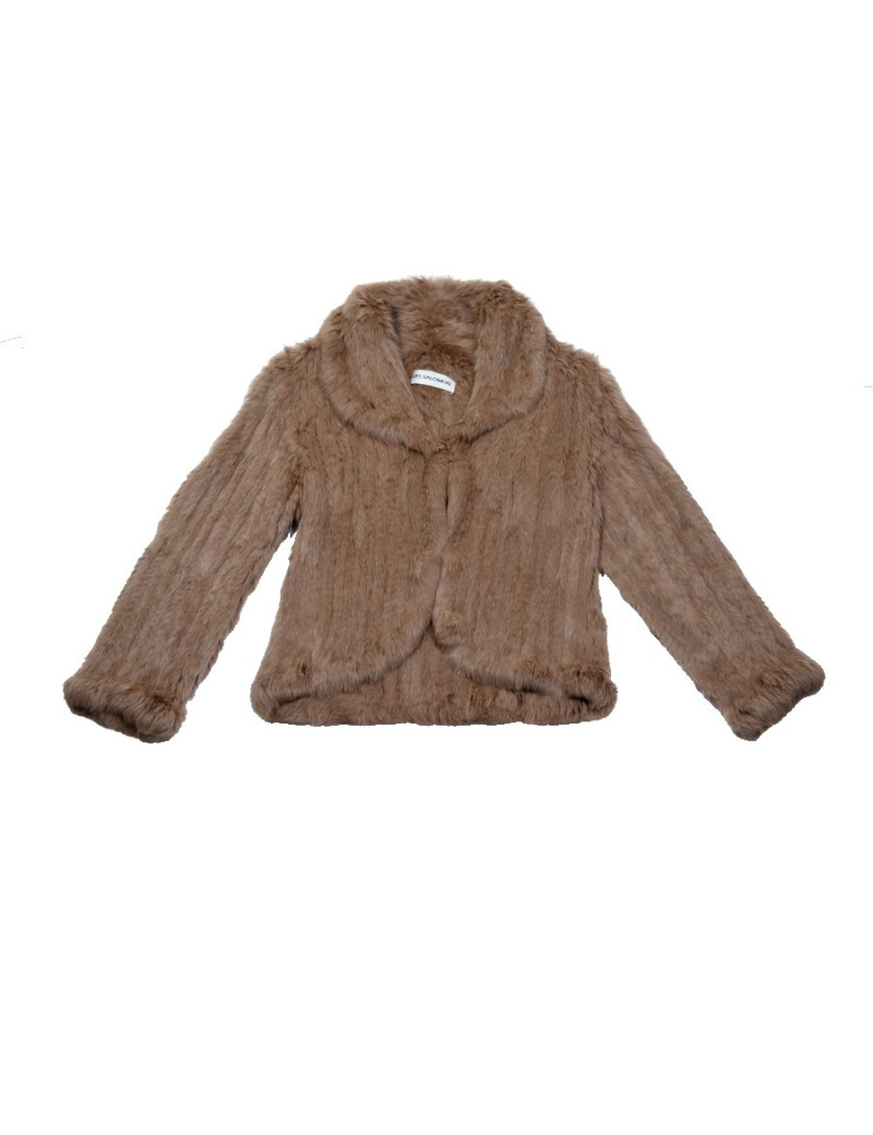 Veste YVES SALOMON fourrure tricotée marron clair