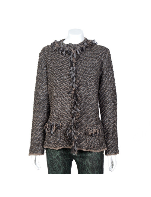 Veste gilet ARMANI T48 tweed stretch gris/marron