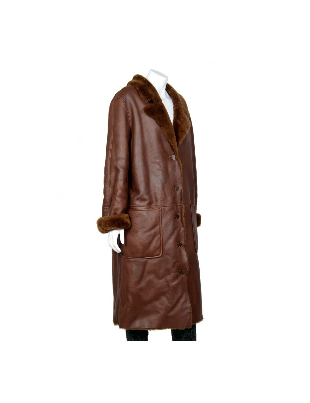 Manteau CHANEL T40 peau retournée marron