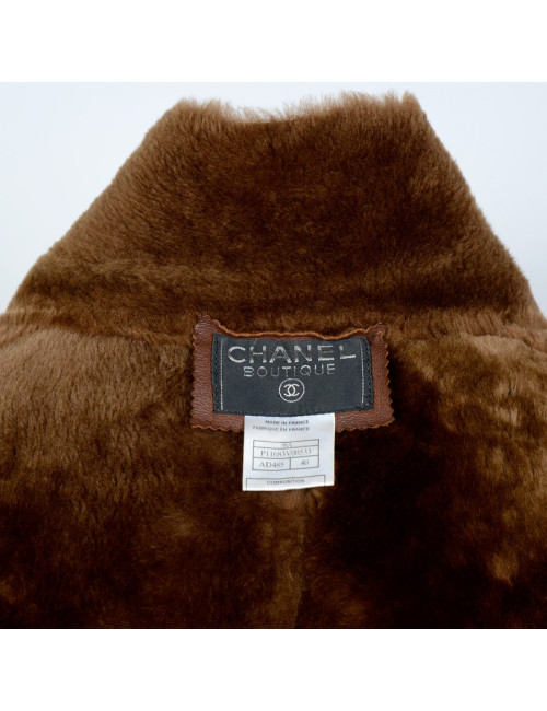 Manteau CHANEL T40 peau retournée marron