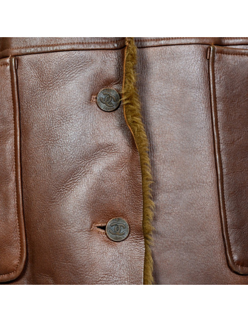 Manteau CHANEL T40 peau retournée marron
