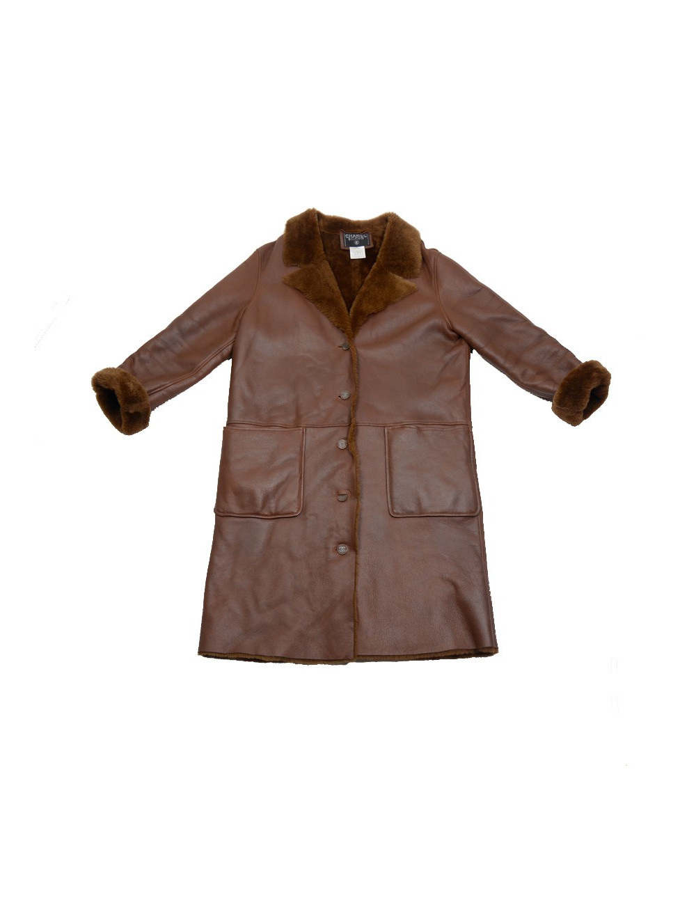 Manteau CHANEL T40 peau retournée marron