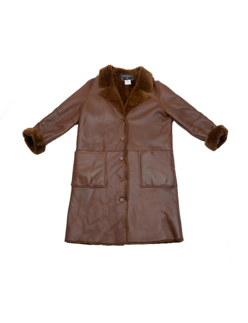 Manteau CHANEL T40 peau retournée marron
