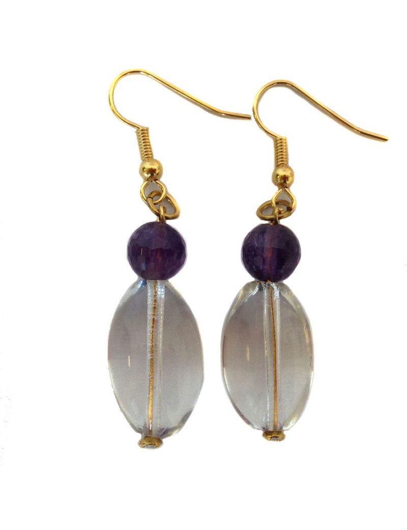 Clous MARGUERITE DE VALOIS cristal de Roche et améthyste