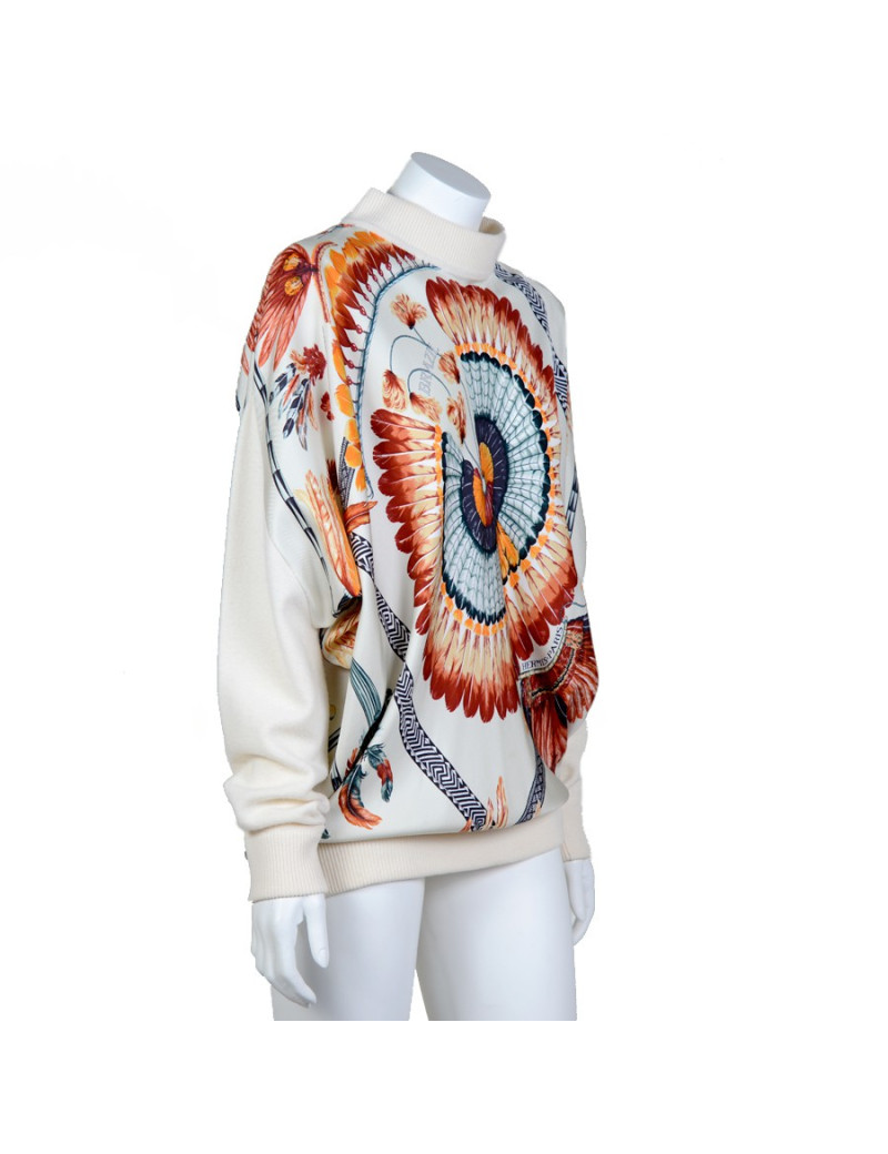 Blouse HERMES soie  motifs "plumes"