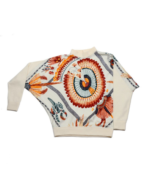 Blouse HERMES soie  motifs "plumes"