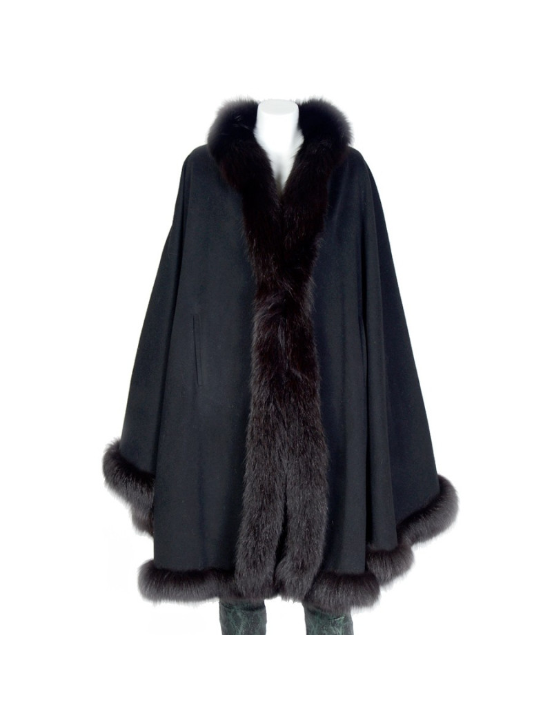Cape GERARD BABIN drap de laine et renard noir