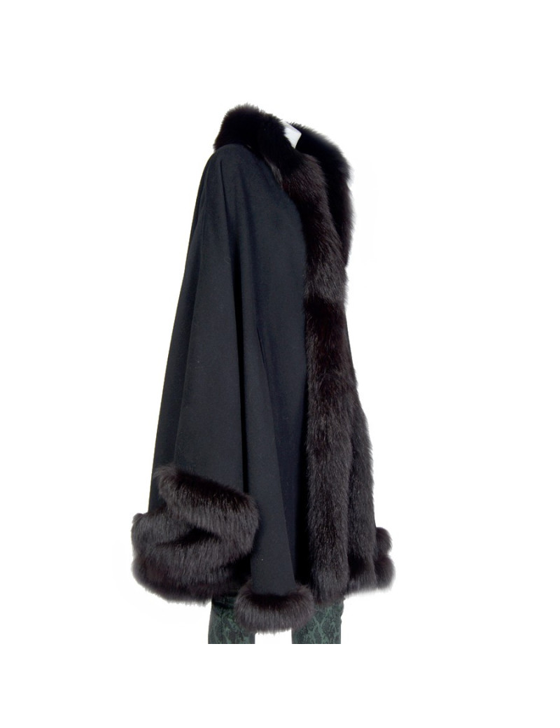 Cape GERARD BABIN drap de laine et renard noir