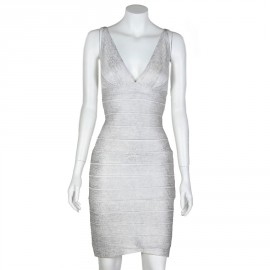 HERVE LEGER T M white and silver dress