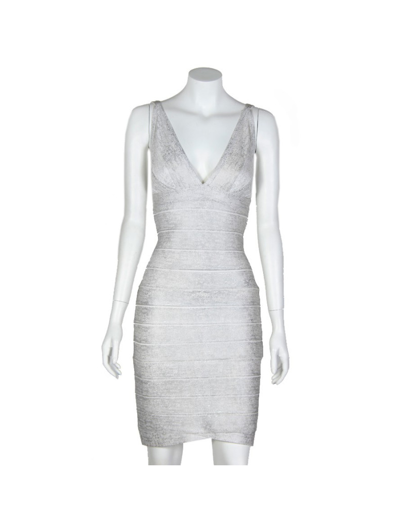 Robe HERVE LEGER T M blanc et argenté