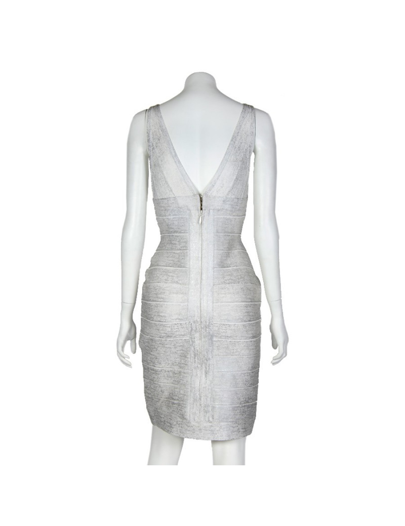 Robe HERVE LEGER T M blanc et argenté