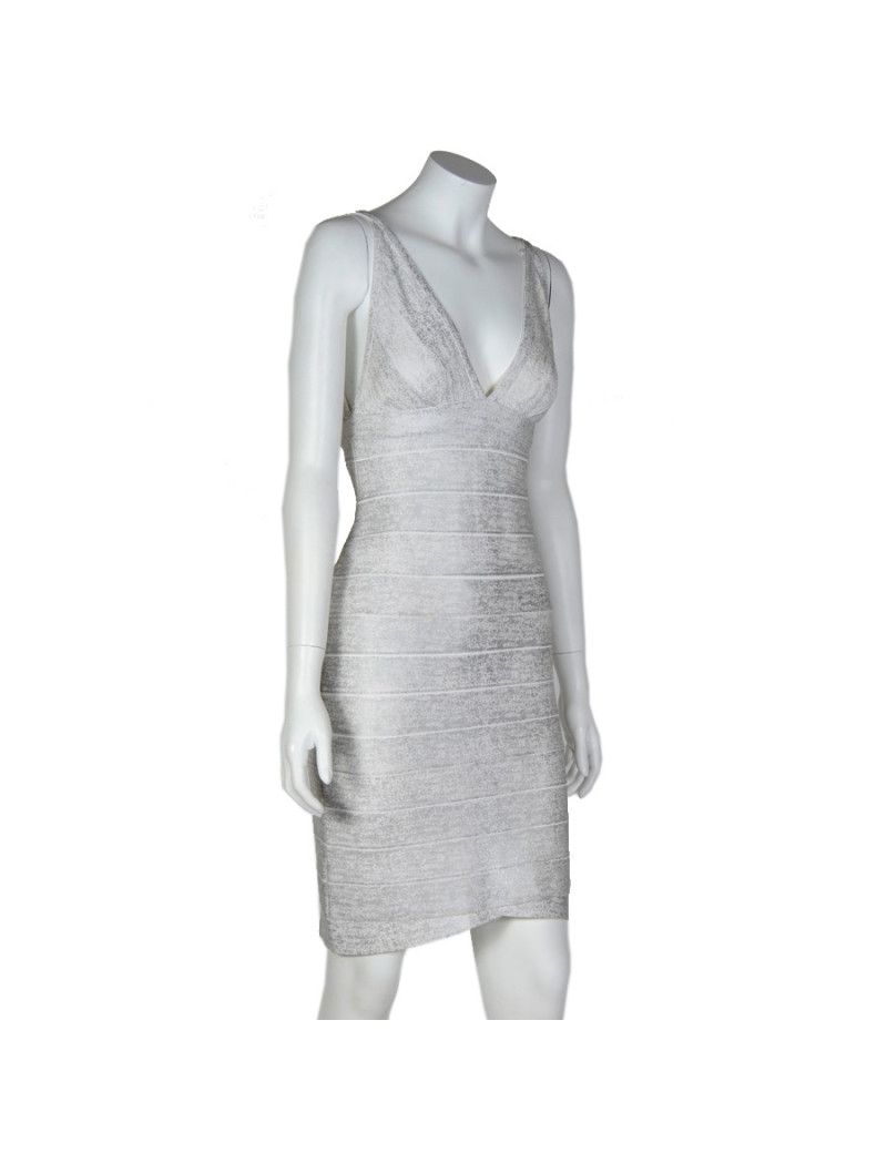 Robe HERVE LEGER T M blanc et argenté