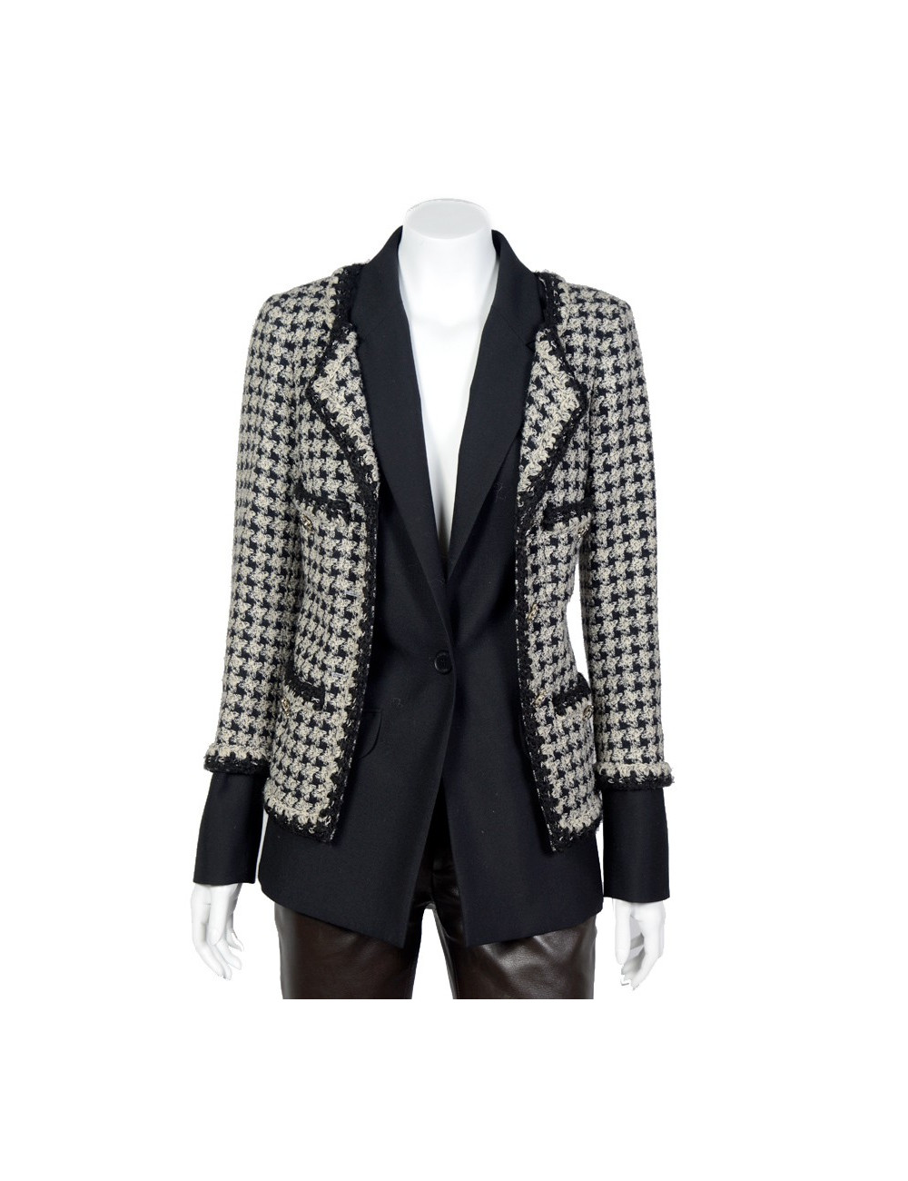 Veste double T40 CHANEL pied de poule noir et blanc 