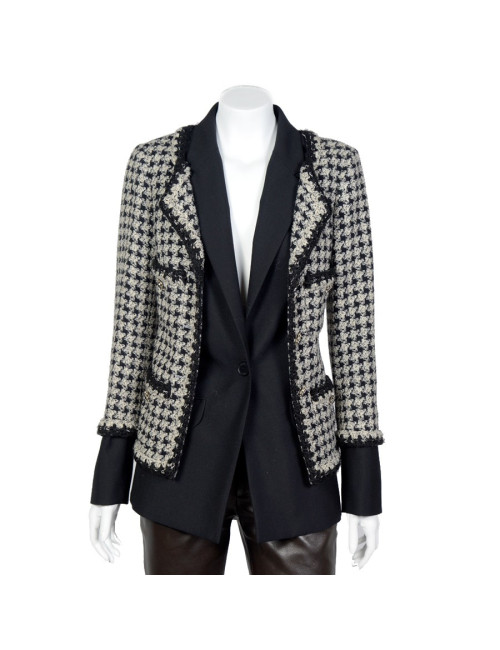 Veste double T40 CHANEL pied de poule noir et blanc 