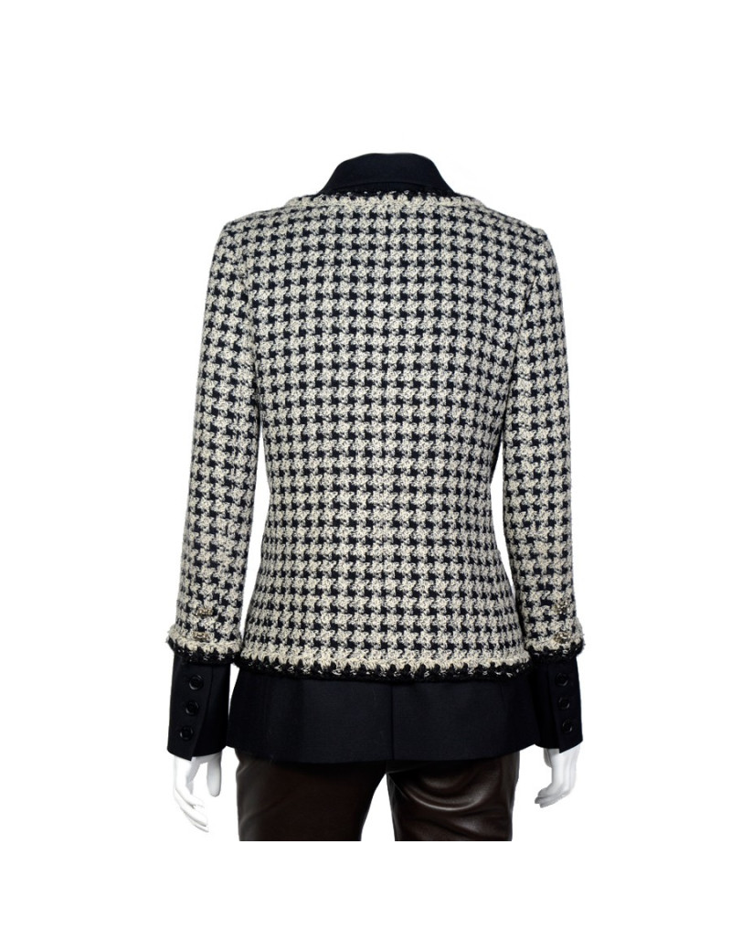 Veste "Hybride" T40 CHANEL pied de poule noir et blanc 