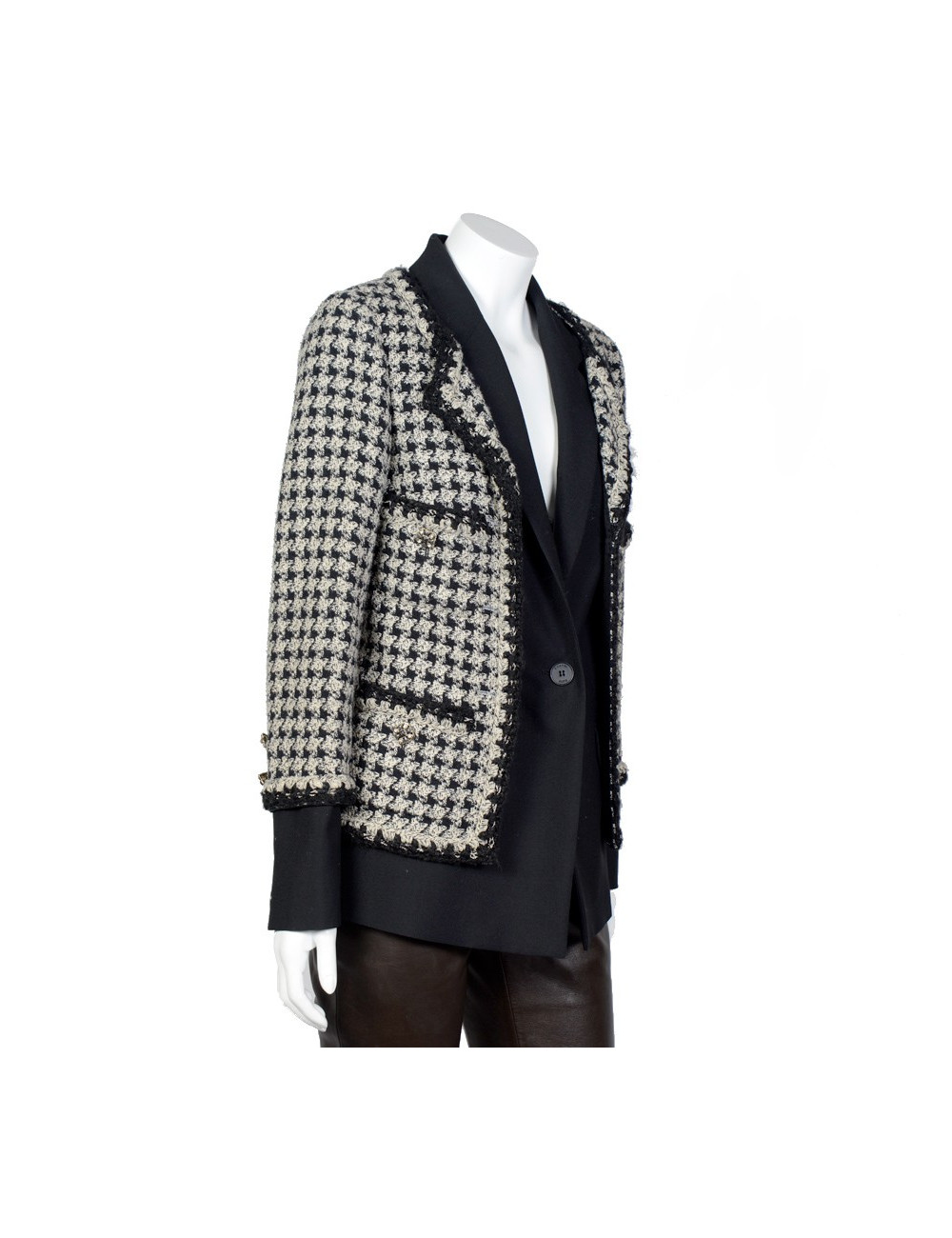 Veste double T40 CHANEL pied de poule noir et blanc 