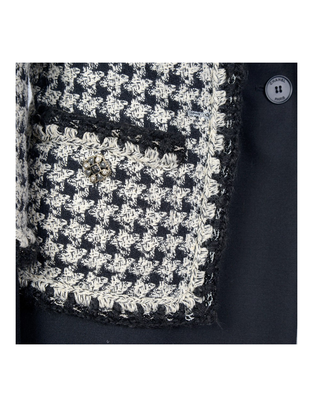 Veste "Hybride" T40 CHANEL pied de poule noir et blanc 