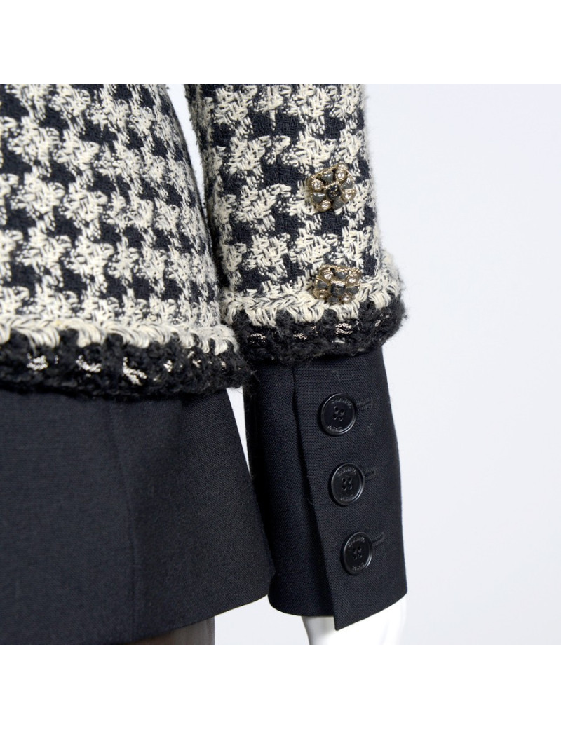Veste "Hybride" T40 CHANEL pied de poule noir et blanc 