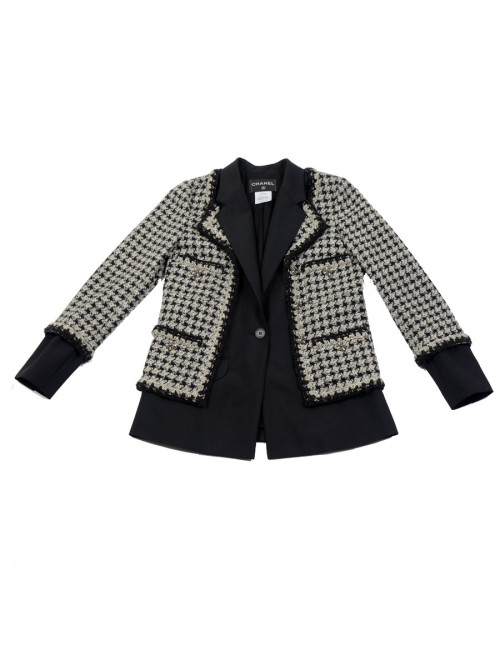 Veste double T40 CHANEL pied de poule noir et blanc 