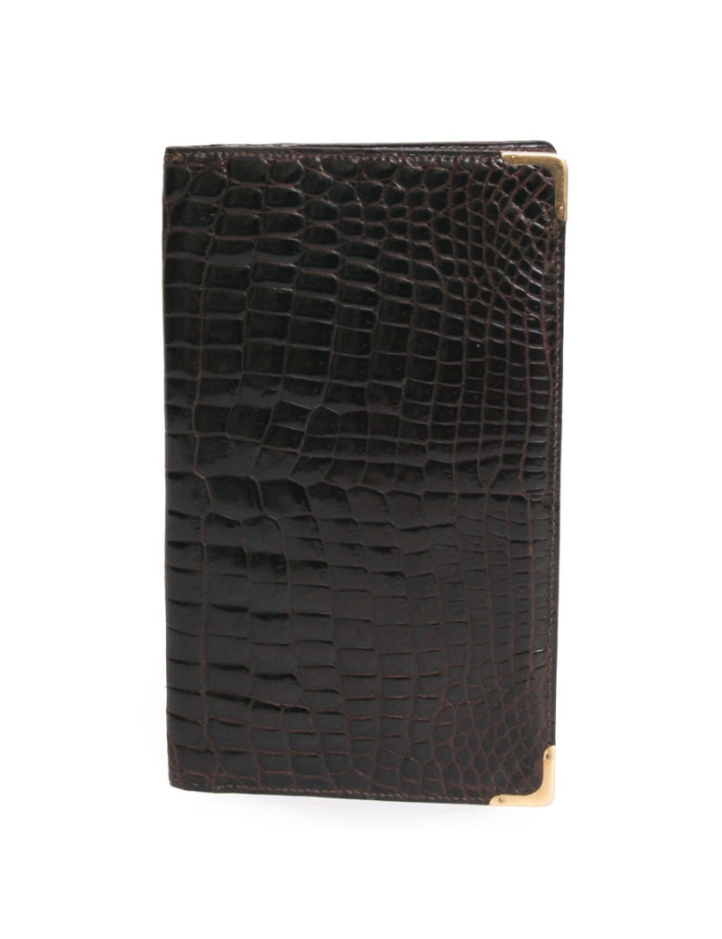 Grand portefeuille MORABITO crocodile porosus marron