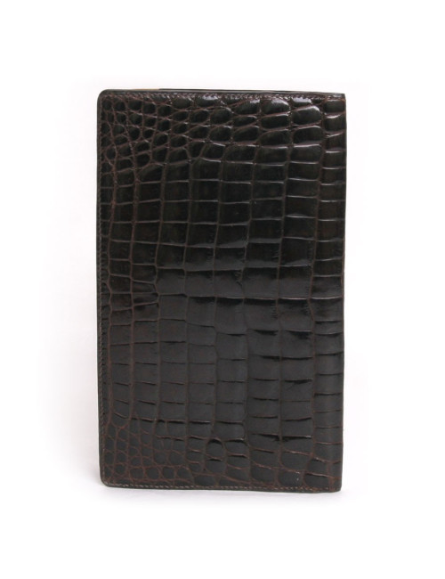 Grand portefeuille MORABITO crocodile porosus marron