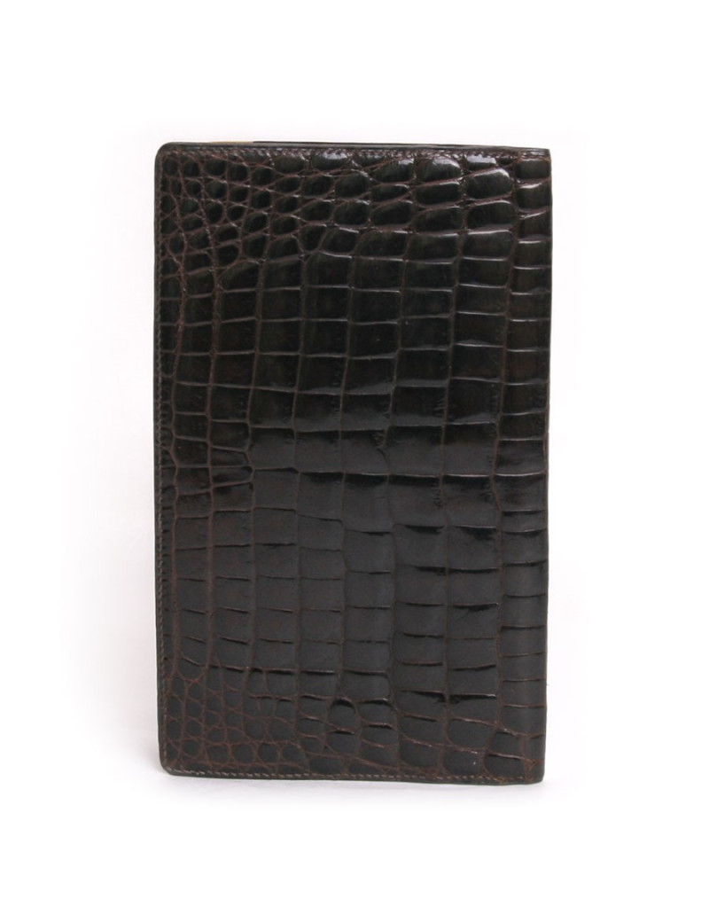 Grand portefeuille MORABITO crocodile porosus marron