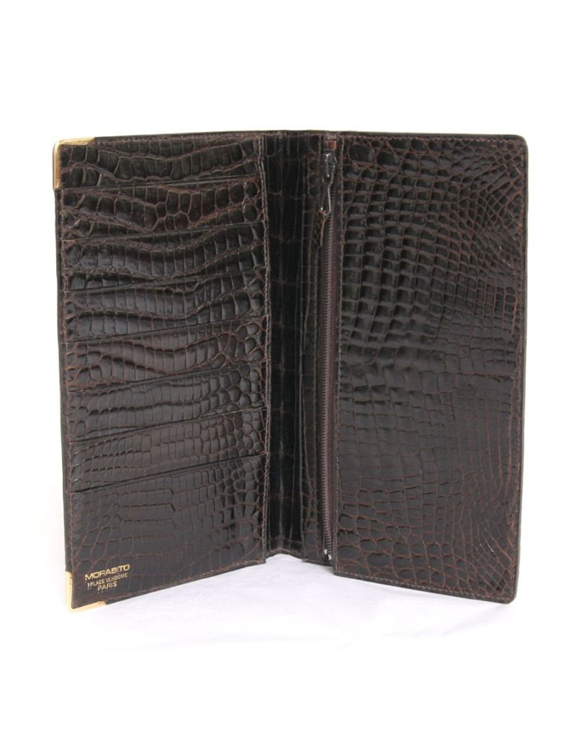 Grand portefeuille MORABITO crocodile porosus marron