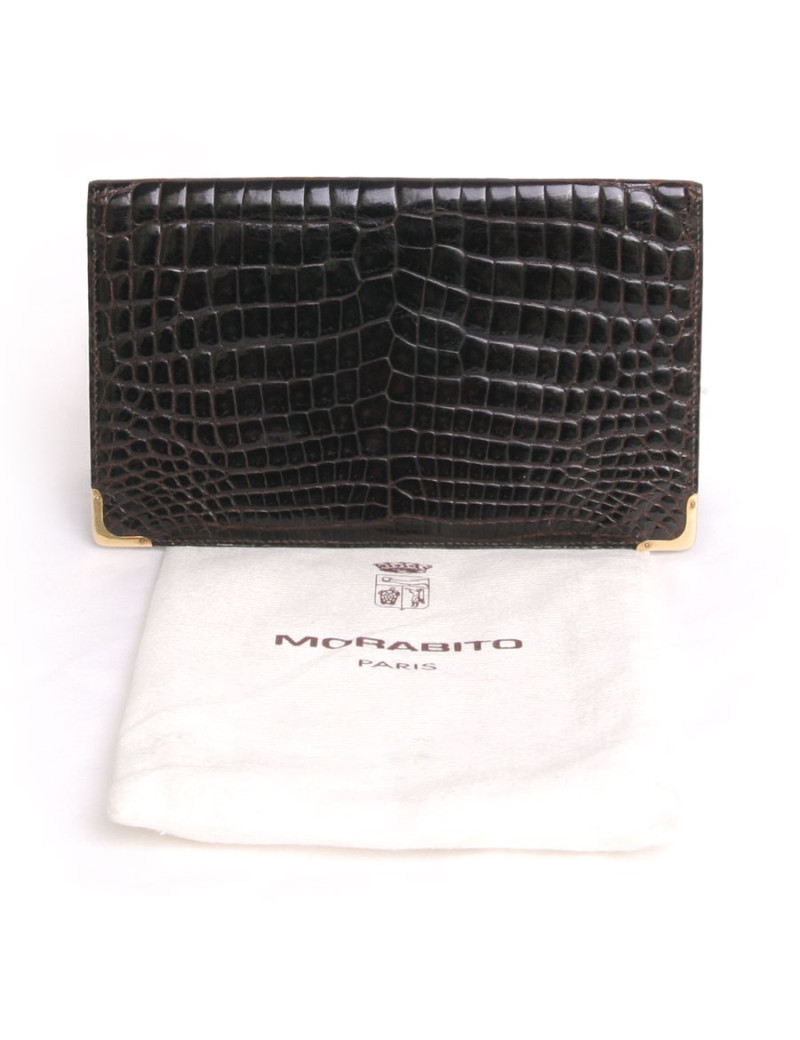 Grand portefeuille MORABITO crocodile porosus marron