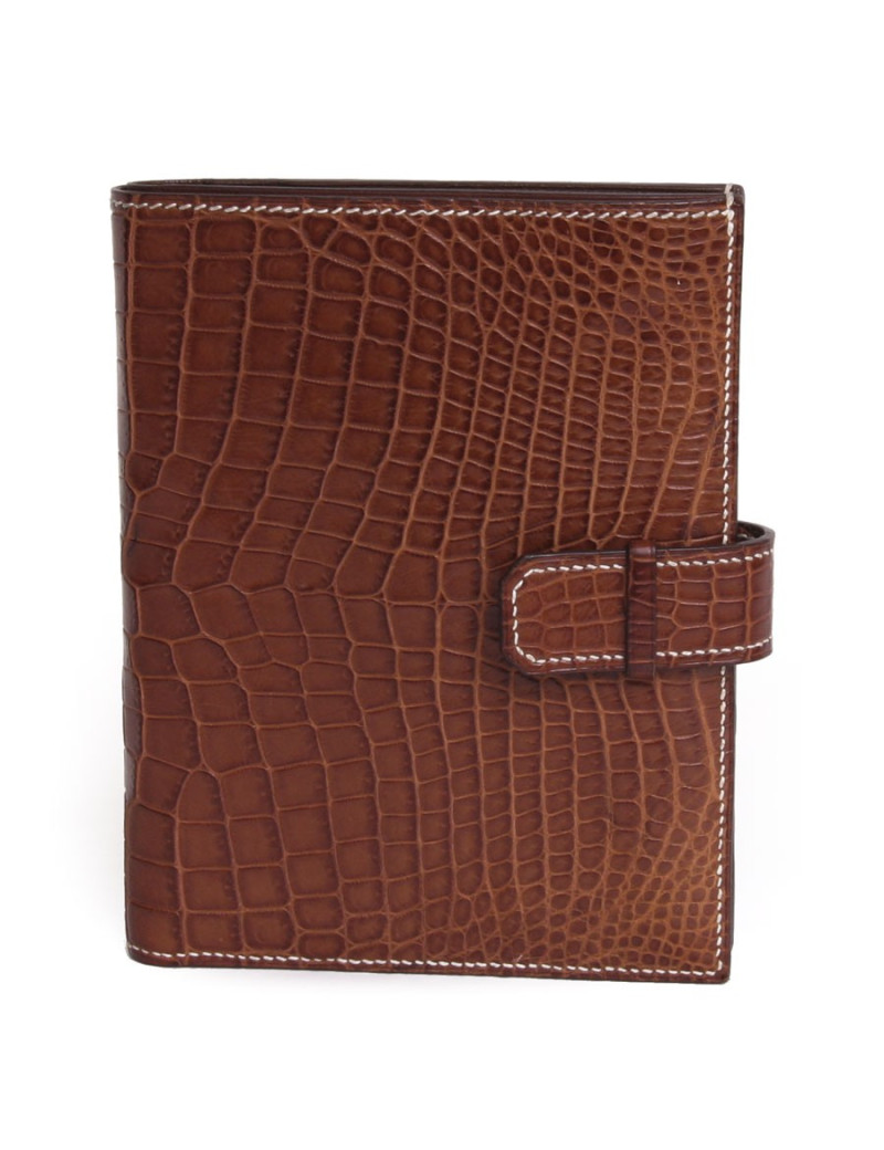 Portefeuille HERMES  en crocodile niloticus couleur cognac
