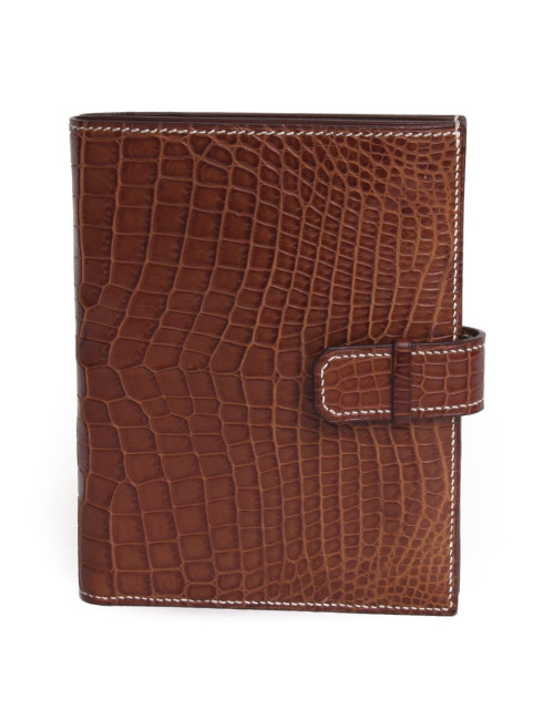 Portefeuille HERMES  en crocodile niloticus couleur cognac
