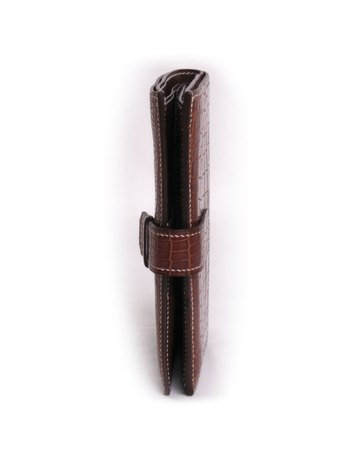 Portefeuille HERMES  en crocodile niloticus couleur cognac