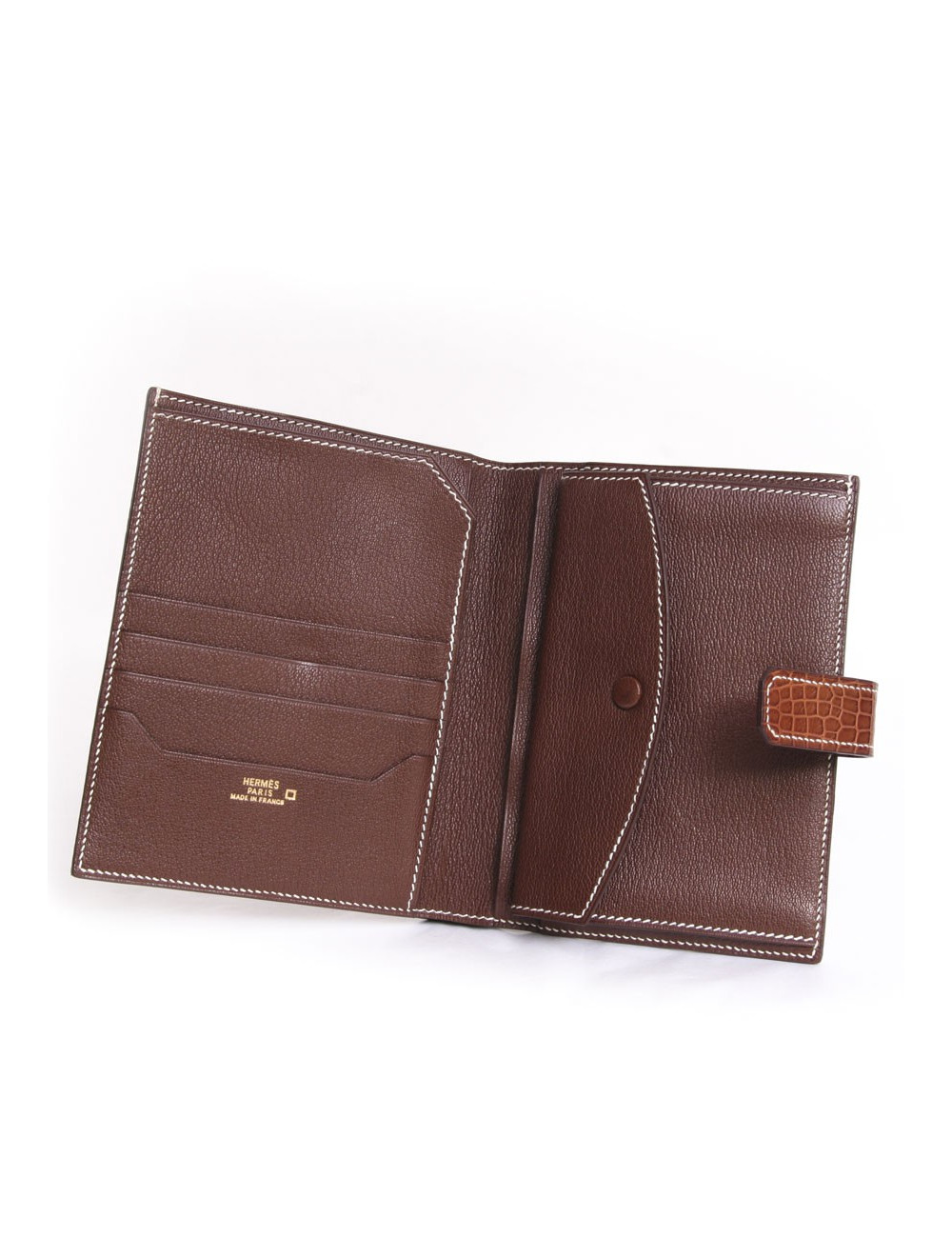 Portefeuille HERMES  en crocodile niloticus couleur cognac