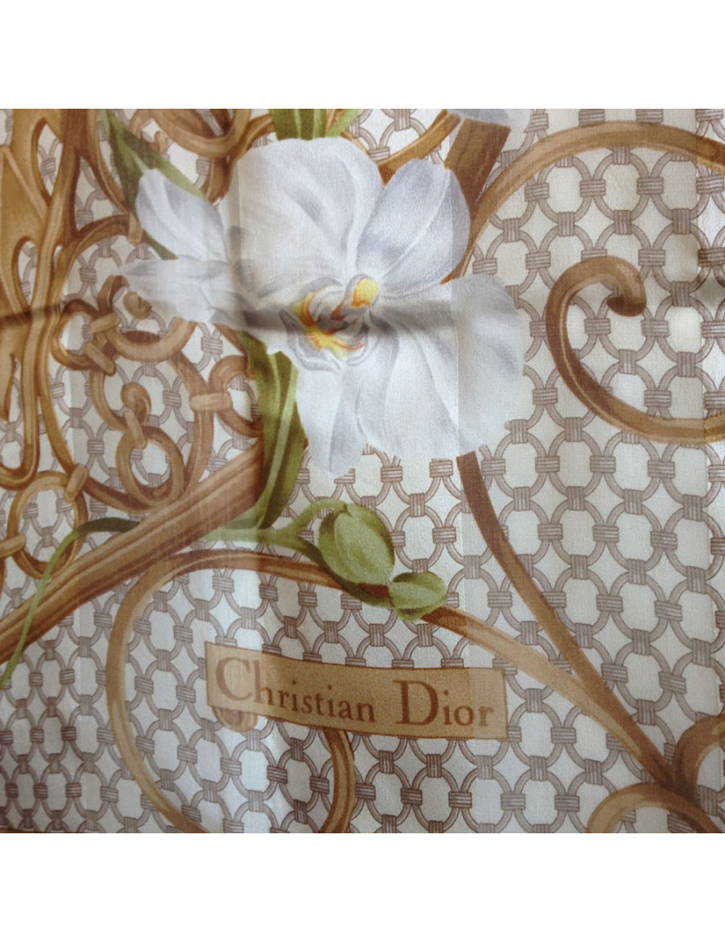 Carré Christian Dior en soie fleurie vintage