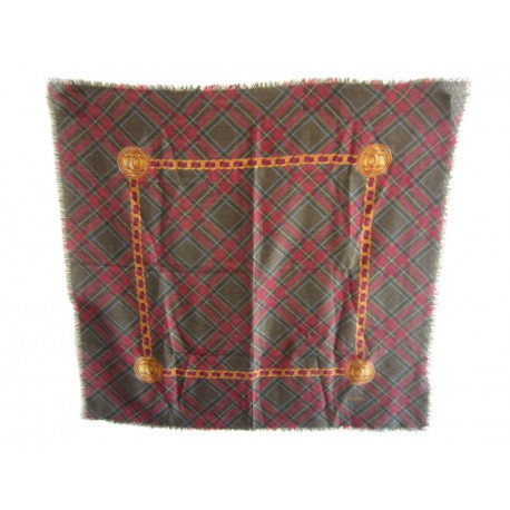 Foulard CHANEL en laine et soie, motif écossais