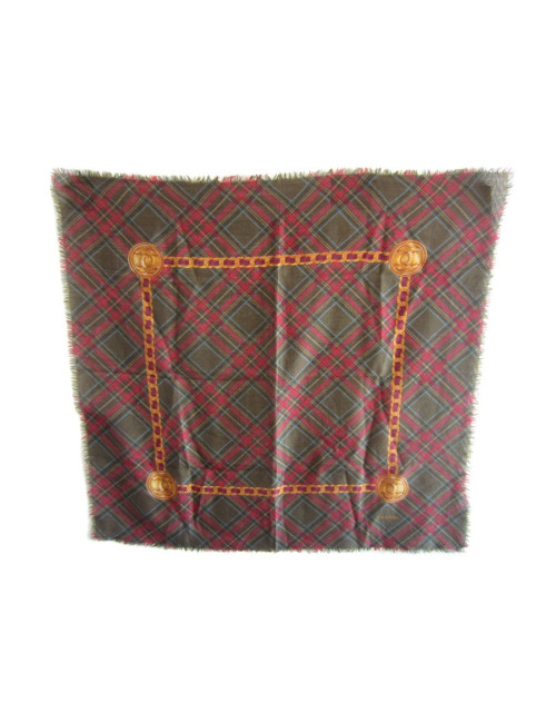 Foulard CHANEL en laine et soie, motif écossais